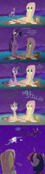 Size: 1132x4365 | Tagged: safe, artist:grievousfan, discord, fluttershy, princess celestia, twilight sparkle, twilight sparkle (alicorn), alicorn, draconequus, pegasus, pony, celestia is not amused, chase, comic, discord being discord, female, fight, flying, food, funny, male, mare, night, picnic blanket, prone, sandwich, slice of life, taunting, this will end in pain, this will end in petrification, varying degrees of amusement, yelling