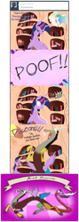 Size: 1249x3526 | Tagged: safe, artist:grievousfan, discord, princess celestia, twilight sparkle, twilight sparkle (alicorn), alicorn, draconequus, earth pony, pony, alicornified, angry, ask, best princess, comic, duo, female, golden oaks library, hilarious in hindsight, male, mare, multiple wings, race swap, tail hold