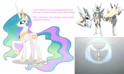 Size: 5120x3067 | Tagged: safe, princess celestia, alicorn, pony, angelic layer, anime, athena, text