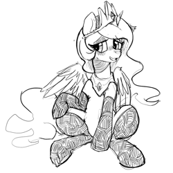 Size: 1024x1024 | Tagged: safe, artist:mewball, princess celestia, alicorn, pony, clothes, kneesocks, monochrome, socks, solo