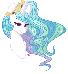 Size: 492x531 | Tagged: safe, artist:lolopan, princess celestia, alicorn, pony, bust, female, horn, mare, multicolored mane, solo, white coat