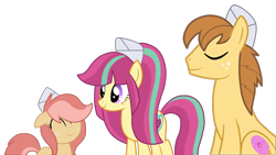 Size: 1152x648 | Tagged: safe, artist:luckyclau, donut joe, sour sweet, oc, oc:rose canella, equestria girls, equestria girls ponified, family, female, filly, offspring, parent:donut joe, parent:sour sweet, ponified, shipping