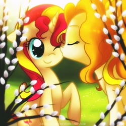 Size: 2222x2222 | Tagged: safe, artist:jacky-bunny, adagio dazzle, sunset shimmer, pony, unicorn, equestria girls, rainbow rocks, adoragio, cute, equestria girls ponified, female, kissy face, lesbian, ponified, shimmerbetes, shipping, sunsagio