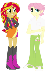 Size: 344x545 | Tagged: safe, artist:bernardofoquita, butterscotch, fluttershy, sunset shimmer, equestria girls, base used, bases, equestria guys, female, half r63 shipping, male, rule 63, shipping, smiling, straight