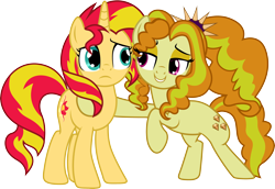 Size: 4356x3000 | Tagged: safe, artist:theshadowstone, adagio dazzle, sunset shimmer, earth pony, pony, unicorn, equestria girls, adagio dazzle gets around, alternate cutie mark, bedroom eyes, equestria girls ponified, female, lesbian, ponified, shipping, simple background, sunsagio, transparent background, vector