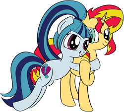 Size: 2769x2500 | Tagged: safe, artist:datapony, sonata dusk, sunset shimmer, pony, unicorn, female, hug, lesbian, mare, shipping, sunata