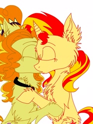 Size: 1536x2048 | Tagged: safe, artist:xchocolateheartx, adagio dazzle, sunset shimmer, pony, cute, eyes closed, female, kissing, lesbian, ponified, shipping, sunsagio