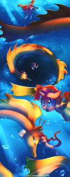 Size: 1024x2560 | Tagged: safe, artist:jacky-bunny, adagio dazzle, sunset shimmer, hippocampus, merpony, pony, siren, unicorn, equestria girls, rainbow rocks, aquaphilia, fetish, shipping, sunsagio, true form, underwater