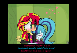 Size: 1890x1317 | Tagged: safe, artist:jankrys00, sonata dusk, sunset shimmer, equestria girls, rainbow rocks, blushing, cute, female, heart, hug, lesbian, shipping, sonatabetes, sunata