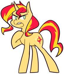 Size: 797x922 | Tagged: safe, artist:ghost, sunset shimmer, pony, open mouth, raised hoof, simple background, solo