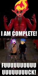 Size: 350x700 | Tagged: safe, flash sentry, sunset satan, sunset shimmer, twilight sparkle, demon, equestria girls, equestria girls (movie), beelzeboss, devil, exploitable meme, lyrics in the comments, tenacious d, twiscream, vulgar