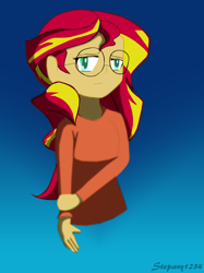 Size: 1936x2592 | Tagged: safe, artist:stepany1234, sunset shimmer, equestria girls, glasses, shy, solo