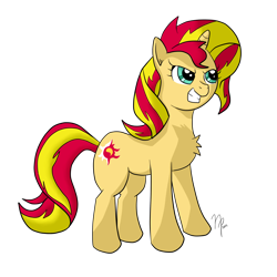 Size: 1500x1500 | Tagged: safe, artist:bigwetwilly2612, sunset shimmer, pony, unicorn, chest fluff, grin, simple background, solo, transparent background