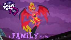 Size: 640x360 | Tagged: safe, sunset satan, sunset shimmer, equestria girls, equestria girls (movie), a family picture, bad pun, equestria girls logo, funny, funny as hell, nostalgia critic, parody, solo, son of the mask, strawberrypinkie