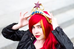 Size: 640x427 | Tagged: safe, artist:lochlan o'neil, sunset shimmer, human, equestria girls, equestria girls (movie), big crown thingy, cosplay, element of magic, irl, irl human, photo, solo