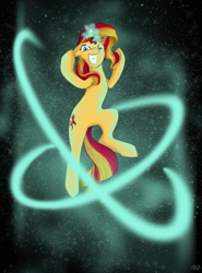 Size: 1331x1794 | Tagged: safe, artist:roseytail, sunset shimmer, pony, unicorn, equestria girls, glowing horn, horn, magic, smiling, solo