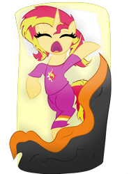 Size: 1536x2048 | Tagged: safe, artist:bratzoid, sunset shimmer, pony, unicorn, bed, blanket, clothes, cute, eyes closed, pajamas, shimmerbetes, solo, yawn