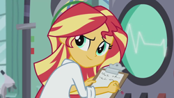 Size: 1280x720 | Tagged: safe, screencap, sunset shimmer, equestria girls, friendship games, the science of magic, solo, sunset the science gal