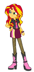 Size: 3800x8022 | Tagged: safe, artist:mixiepie, sunset shimmer, equestria girls, rainbow rocks, absurd resolution, accessory swap, alternate universe, bad girl, clothes, commission, ear piercing, gem, high heel boots, piercing, role reversal, simple background, siren gem, skirt, solo, spiked wristband, spikes, the dazzlings, transparent background