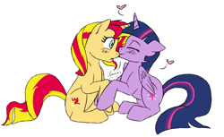 Size: 1103x674 | Tagged: safe, artist:catlover1672, sunset shimmer, twilight sparkle, twilight sparkle (alicorn), alicorn, pony, unicorn, female, heart, lesbian, shipping, sunsetsparkle