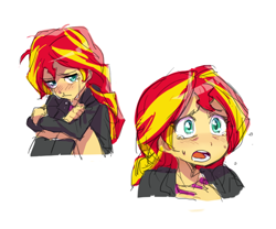 Size: 600x500 | Tagged: dead source, safe, artist:baekgup, sunset shimmer, equestria girls, blushing, clothes, crying, facial expressions, female, open mouth, sad, solo, sunsad shimmer