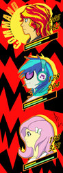 Size: 1207x3294 | Tagged: safe, artist:animana21, dj pon-3, fluttershy, sunset shimmer, vinyl scratch, equestria girls, hilarious in hindsight, life bar, persona, persona 4