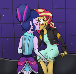 Size: 579x563 | Tagged: safe, artist:catlover1672, sunset shimmer, twilight sparkle, twilight sparkle (alicorn), equestria girls, friendship through the ages, rainbow rocks, female, lesbian, shipping, sunsetsparkle