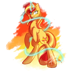 Size: 1600x1600 | Tagged: safe, artist:myralilth, sunset shimmer, pony, unicorn, magic, solo