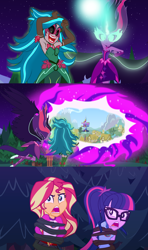 Size: 1920x3240 | Tagged: safe, artist:dashiemlpfim, artist:mixiepie, artist:pink1ejack, artist:sketchmcreations, artist:twimix, artist:yoshigreenwater, gaea everfree, gloriosa daisy, midnight sparkle, sci-twi, sunset shimmer, twilight sparkle, equestria girls, legend of everfree, bondage, equestria is doomed, rift, vector, vine, xk-class end-of-the-world scenario