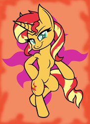 Size: 2913x4000 | Tagged: safe, artist:enzomersimpsons, sunset shimmer, pony, semi-anthro, unicorn, equestria girls, bipedal, cutie mark background, solo