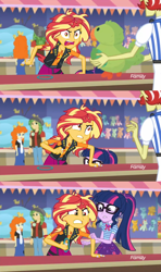 Size: 1280x2160 | Tagged: safe, edit, edited screencap, screencap, flam, golden hazel, sandalwood, sci-twi, sunset shimmer, twilight sparkle, comic:the amazonian effect, comic:the amazonian effect ii, better together, equestria girls, rollercoaster of friendship, angry, comic, discovery family logo, geode of empathy, geode of telekinesis, it's not about the parakeet, parakeet, red eyes, screencap comic