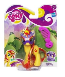 Size: 423x500 | Tagged: source needed, useless source url, safe, sunset shimmer, twilight sparkle, twilight sparkle (alicorn), alicorn, pony, brushable, comb, crystal princess celebration, female, mare, mask, masked shimmer, official, toy