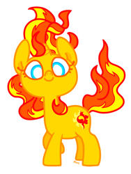 Size: 600x800 | Tagged: safe, artist:hamigaki-momo, sunset shimmer, pony, unicorn, cute, daaaaaaaaaaaw, fiery shimmer, fire head, happy, looking at you, mane of fire, rapidash shimmer, shimmerbetes, simple background, smiling, solo, white background