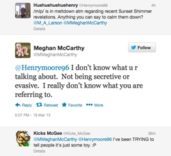 Size: 532x486 | Tagged: safe, screencap, sunset shimmer, meghan mccarthy, telling lies, text, twitter