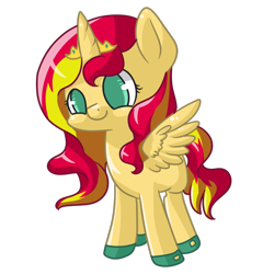 Size: 1280x1280 | Tagged: safe, artist:rue-willings, sunset shimmer, alicorn, pony, alicornified, crown, cute, filly, filly sunset shimmer, race swap, shimmercorn, solo, younger