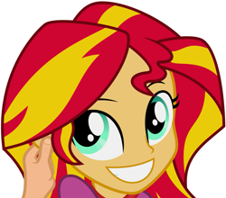 Size: 1165x1024 | Tagged: safe, artist:ambassad0r, edit, sunset shimmer, equestria girls, rainbow rocks, cute, ear scratch, hand, looking at you, scratching