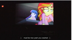 Size: 1283x717 | Tagged: safe, screencap, sunset shimmer, twilight sparkle, equestria girls, rainbow rocks, meme, youtube caption