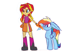 Size: 1000x730 | Tagged: safe, artist:heir-of-rick, derpibooru import, rainbow dash, sunset shimmer, human, humanized, magic