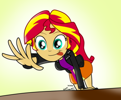 Size: 912x760 | Tagged: safe, artist:lisan1997, sunset shimmer, equestria girls, equestria girls (movie), scene interpretation, solo, sunset shimmer reaching for things, tongue out