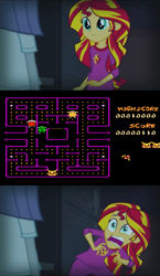 Size: 595x1024 | Tagged: safe, sunset shimmer, equestria girls, rainbow rocks, bootleg, bootleg pokémon games, exploitable meme, jontron, meme, pac-man, pokemon 4 in 1, pokémon, sunset screamer