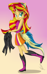 Size: 1232x1915 | Tagged: safe, artist:sintakhra, sunset shimmer, equestria girls, clothes, fake ears, jacket, solo, tail