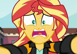 Size: 868x616 | Tagged: safe, screencap, sunset shimmer, equestria girls, friendship games, faic, scared