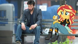 Size: 1440x810 | Tagged: safe, edit, sunset shimmer, equestria girls, friendship games, sad keanu, sandwich