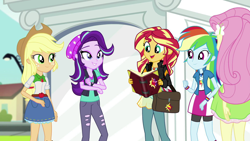 Size: 1920x1080 | Tagged: safe, screencap, applejack, fluttershy, rainbow dash, starlight glimmer, sunset shimmer, equestria girls, mirror magic, spoiler:eqg specials, geode of empathy, geode of super speed, geode of super strength, magical geodes