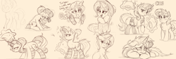 Size: 3000x1008 | Tagged: safe, artist:ncmares, starlight glimmer, sunset shimmer, trixie, pony, unicorn, clothes, crying, cute, diatrixes, female, glimmerbetes, hat, magic, mare, messy mane, monochrome, pillow, sad, shimmerbetes, sketch, smiling, socks, stockings, thigh highs, trixie's hat