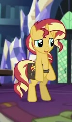 Size: 230x387 | Tagged: safe, screencap, sunset shimmer, pony, unicorn, equestria girls, mirror magic, spoiler:eqg specials, bag, bipedal, cropped, female, horn, mare, smiling