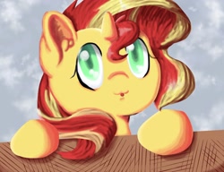 Size: 2480x1903 | Tagged: safe, artist:kenishra, sunset shimmer, pony, unicorn, :o, :p, cute, ear fluff, filly, filly sunset shimmer, looking at you, raspberry, shimmerbetes, silly, solo, tongue out, younger