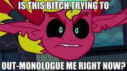 Size: 2560x1440 | Tagged: safe, edit, edited screencap, screencap, sunset satan, sunset shimmer, equestria girls, angry, caption, image macro, lip bite, meme, solo, totally legit recap