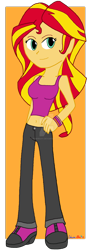 Size: 1024x2740 | Tagged: safe, artist:edwinshy, sunset shimmer, equestria girls, alternate costumes, belly button, clothes, cute, jeans, midriff, ms paint, simple background, solo, tanktop