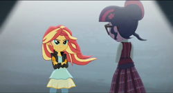 Size: 1363x737 | Tagged: safe, screencap, sci-twi, sunset shimmer, twilight sparkle, equestria girls, friendship games